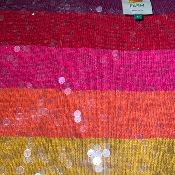 Farm Rio Rainbow Stripe Sequin Sweater - Picture 5 of 6